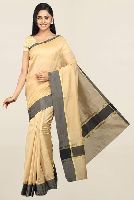 Pavecha's Beige Cotton Silk Saree With Blouse Pavecha's Beige Cotton Silk Saree With Blouse