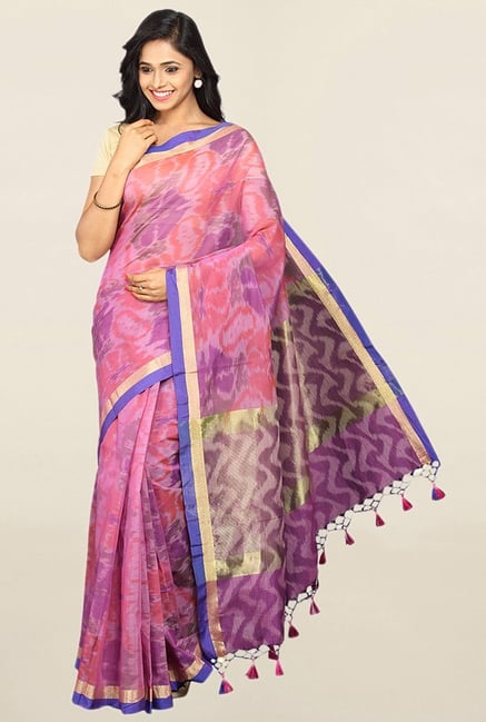 Pavecha's Purple Printed Cotton Silk Saree With Blouse Pavecha's Purple Printed Cotton Silk Saree With Blouse