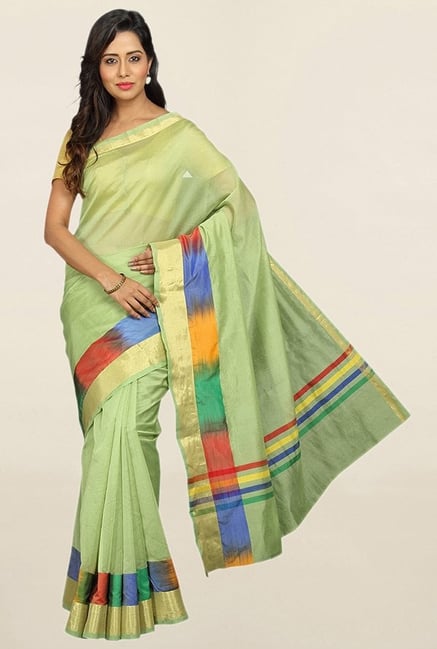 Pavecha's Green Cotton Silk Saree With Blouse Pavecha's Green Cotton Silk Saree With Blouse