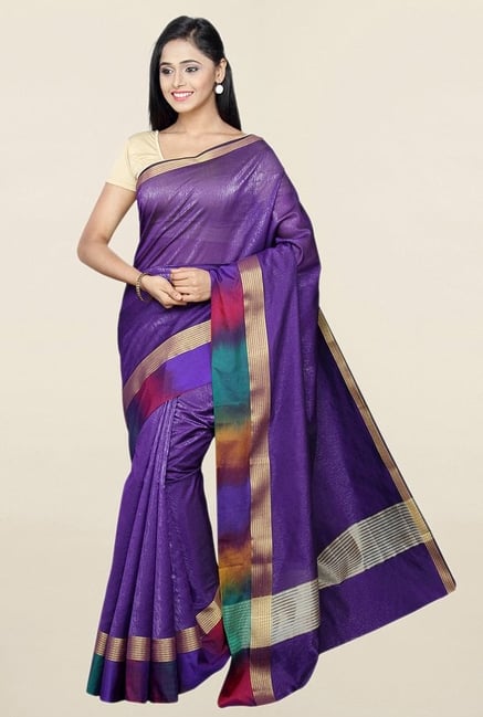 Pavecha's Purple Textured Cotton Silk Saree With Blouse Pavecha's Purple Textured Cotton Silk Saree With Blouse