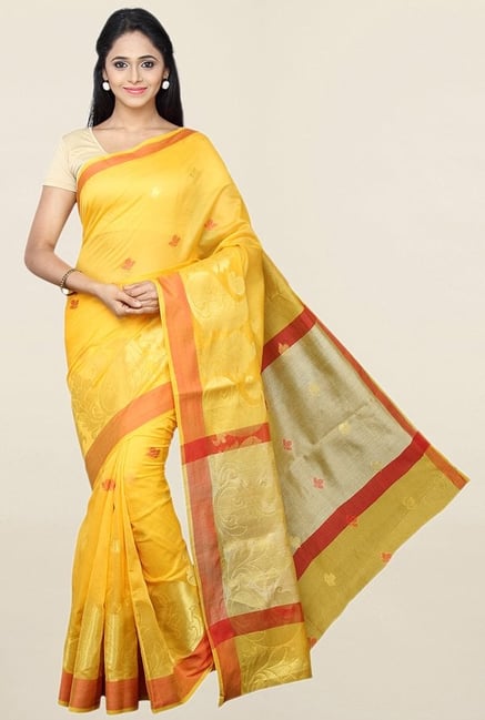 Pavecha's Yellow Printed Cotton Silk Saree With Blouse Pavecha's Yellow Printed Cotton Silk Saree With Blouse