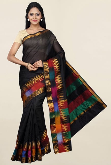 Pavecha's Black Printed Cotton Silk Saree With Blouse Pavecha's Black Printed Cotton Silk Saree With Blouse