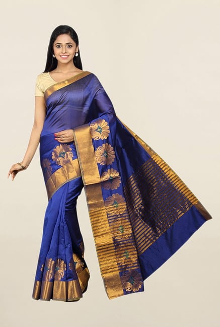 Pavecha's Blue Printed Cotton Silk Saree With Blouse Pavecha's Blue Printed Cotton Silk Saree With Blouse
