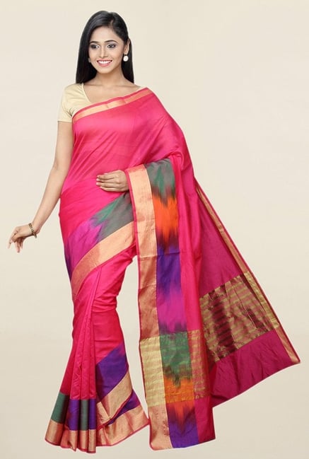 Pavecha's Pink Cotton Silk Saree With Blouse Pavecha's Pink Cotton Silk Saree With Blouse