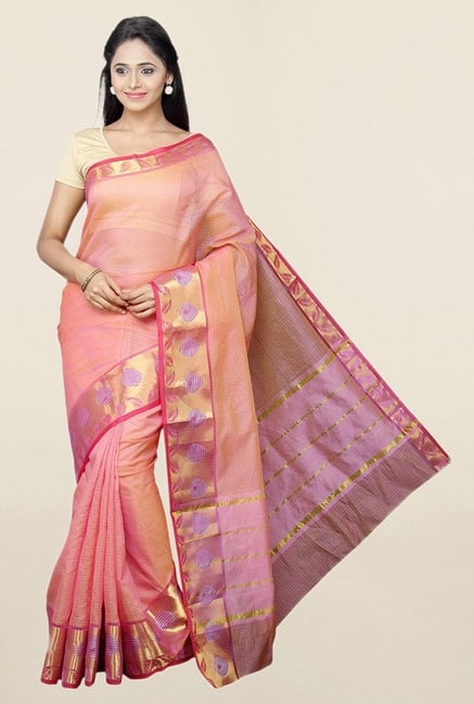 Pavecha's Pink Checks Cotton Silk Saree With Blouse Pavecha's Pink Checks Cotton Silk Saree With Blouse