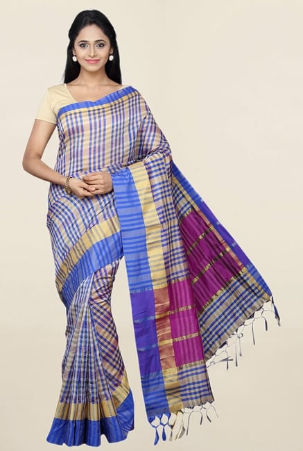 Pavecha's Blue Cotton Silk Banarasi Saree With Blouse Pavecha's Blue Cotton Silk Banarasi Saree With Blouse
