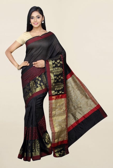 Pavecha's Black Cotton Silk Banarasi Saree With Blouse Pavecha's Black Cotton Silk Banarasi Saree With Blouse