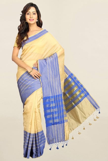 Pavecha's Beige Cotton Silk Banarasi Saree With Blouse Pavecha's Beige Cotton Silk Banarasi Saree With Blouse