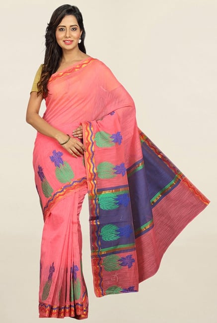 Pavecha's Pink Printed Cotton Silk Saree With Blouse Pavecha's Pink Printed Cotton Silk Saree With Blouse
