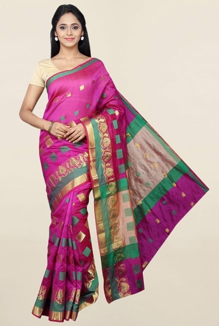 Pavecha's Purple Cotton Silk Banarasi Saree With Blouse Pavecha's Purple Cotton Silk Banarasi Saree With Blouse