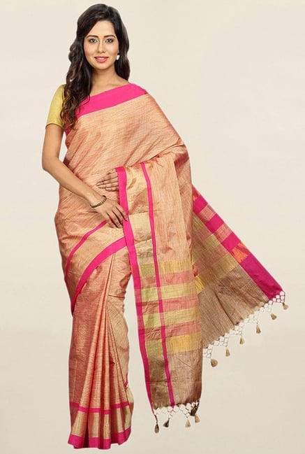 Pavecha's Pink Cotton Silk Banarasi Saree With Blouse Pavecha's Pink Cotton Silk Banarasi Saree With Blouse