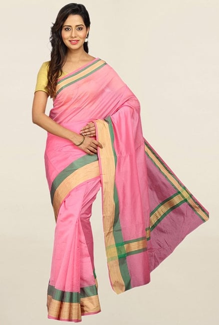 Pavecha's Pink Cotton Silk Saree With Blouse Pavecha's Pink Cotton Silk Saree With Blouse