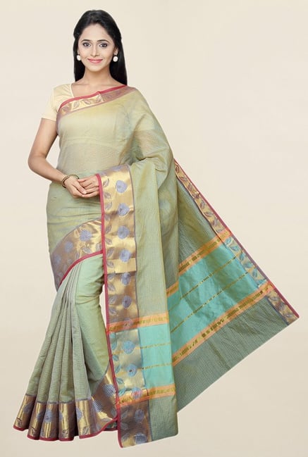 Pavecha's Green Cotton Silk Kota Doria Saree With Blouse Pavecha's Green Cotton Silk Kota Doria Saree With Blouse