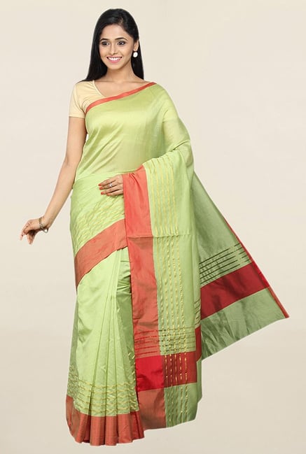 Pavecha's Green Cotton Silk Banarasi Saree With Blouse Pavecha's Green Cotton Silk Banarasi Saree With Blouse