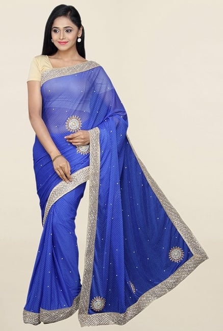 Pavecha's Blue Synthetic Bollywood Saree With Blouse Pavecha's Blue Synthetic Bollywood Saree With Blouse