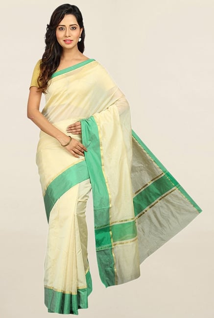 Pavecha's Beige Cotton Silk Banarasi Saree With Blouse Pavecha's Beige Cotton Silk Banarasi Saree With Blouse