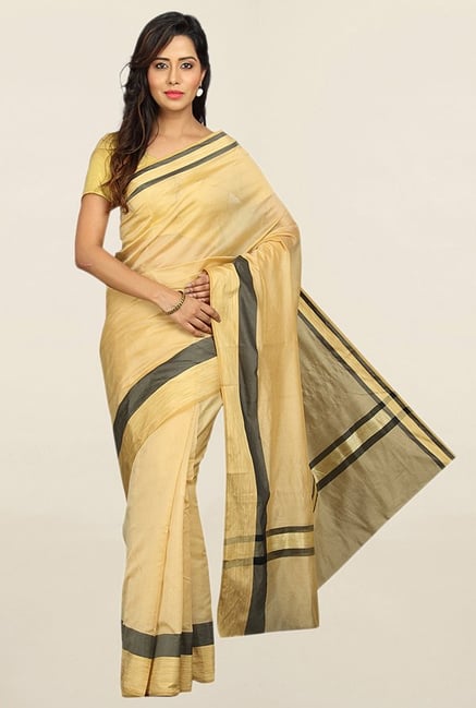 Pavecha's Beige Cotton Silk Banarasi Saree With Blouse Pavecha's Beige Cotton Silk Banarasi Saree With Blouse