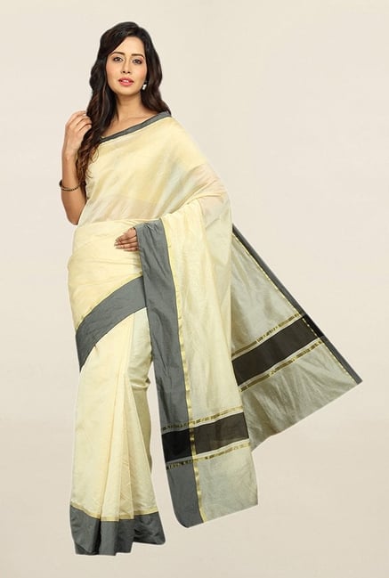 Pavecha's Beige Cotton Silk Banarasi Saree With Blouse Pavecha's Beige Cotton Silk Banarasi Saree With Blouse