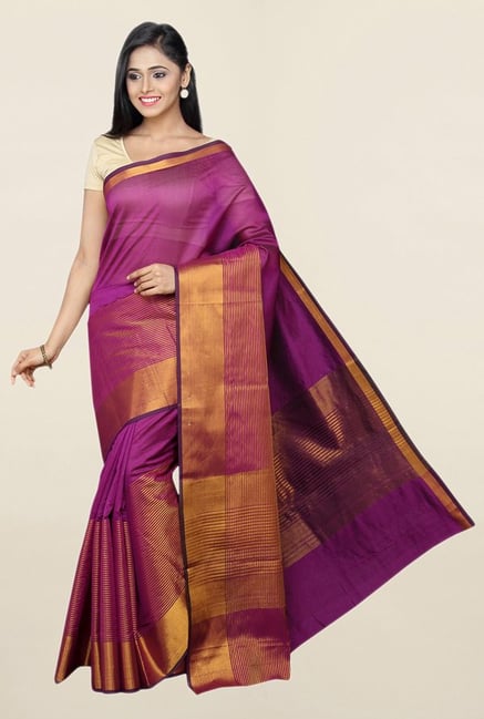 Pavecha's Purple Cotton Silk Banarasi Saree With Blouse Pavecha's Purple Cotton Silk Banarasi Saree With Blouse