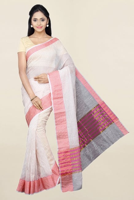 Pavecha's Beige Cotton Silk Kota Doria Saree With Blouse Pavecha's Beige Cotton Silk Kota Doria Saree With Blouse