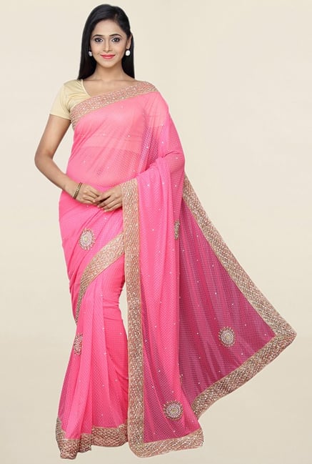 Pavecha's Pink Synthetic Bollywood Saree With Blouse Pavecha's Pink Synthetic Bollywood Saree With Blouse