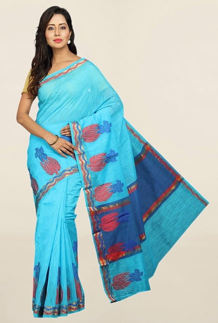 Pavecha's Blue Cotton Silk Banarasi Saree With Blouse Pavecha's Blue Cotton Silk Banarasi Saree With Blouse