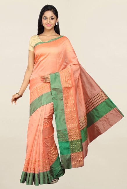 Pavecha's Coral Cotton Silk Banarasi Saree With Blouse Pavecha's Coral Cotton Silk Banarasi Saree With Blouse