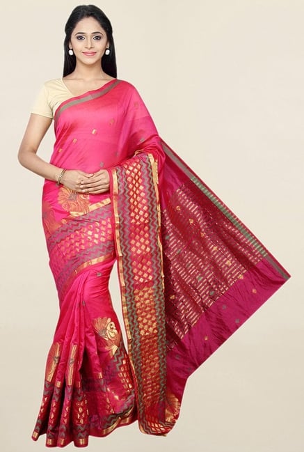 Pavecha's Pink Cotton Silk Banarasi Saree With Blouse Pavecha's Pink Cotton Silk Banarasi Saree With Blouse