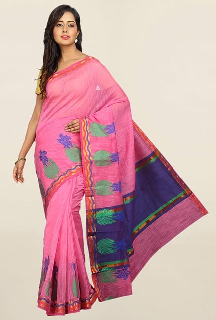 Pavecha's Pink Cotton Silk Banarasi Saree With Blouse Pavecha's Pink Cotton Silk Banarasi Saree With Blouse