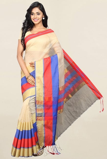 Pavecha's Beige Cotton Silk Banarasi Saree With Blouse Pavecha's Beige Cotton Silk Banarasi Saree With Blouse