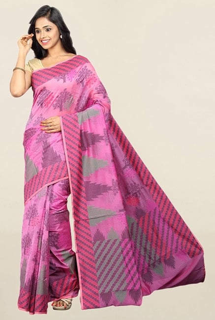 Pavecha's Pink Cotton Silk Banarasi Saree With Blouse Pavecha's Pink Cotton Silk Banarasi Saree With Blouse