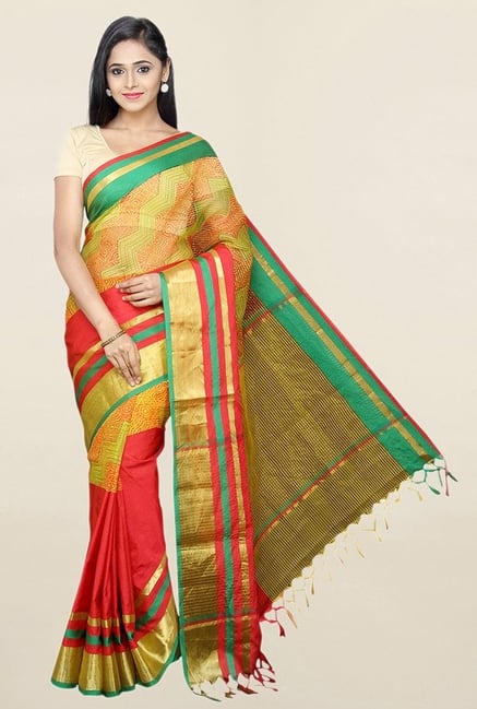 Pavecha's Red Cotton Silk Bollywood Saree With Blouse Pavecha's Red Cotton Silk Bollywood Saree With Blouse