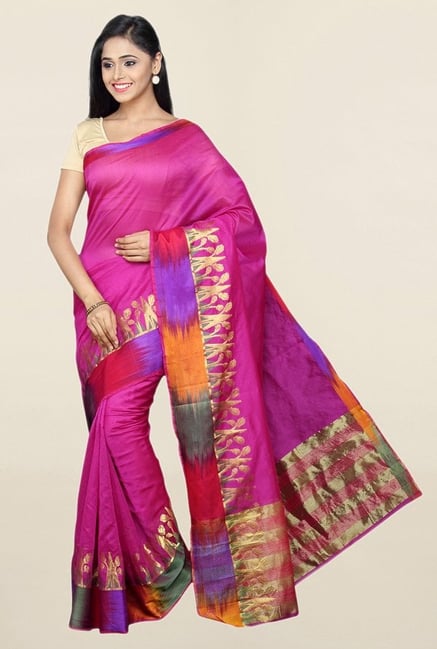 Pavecha's Purple Cotton Silk Banarasi Saree With Blouse Pavecha's Purple Cotton Silk Banarasi Saree With Blouse
