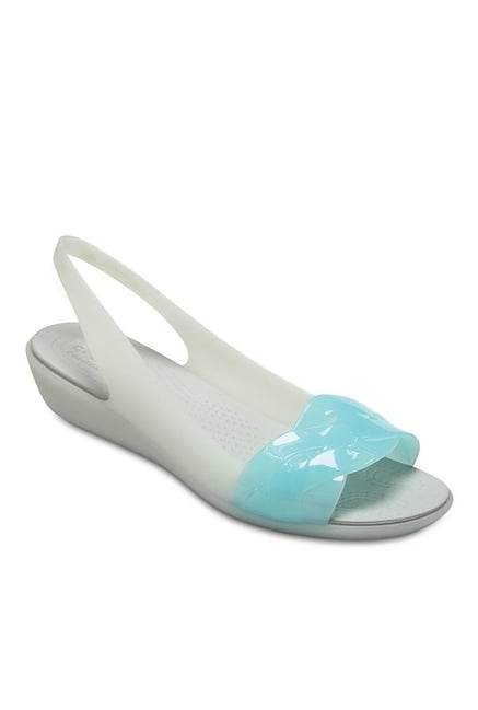 Crocs Isabella Pearl White & Sky Blue Sling Back Wedges Crocs Isabella Pearl White & Sky Blue Sling Back Wedges