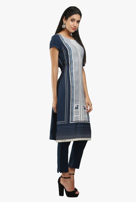 W Navy & White Printed Kurta W Navy & White Printed Kurta