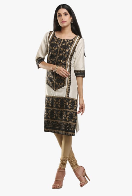 W Beige & Black Block Print Kurta W Beige & Black Block Print Kurta