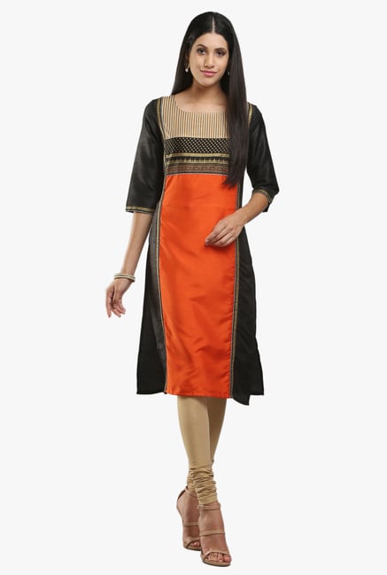 W Black & Orange Block Print Kurta W Black & Orange Block Print Kurta