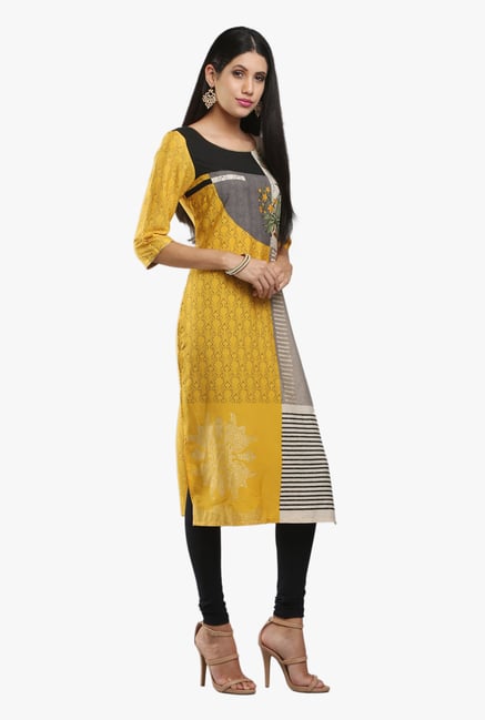 W Mustard & Grey Printed Kurta W Mustard & Grey Printed Kurta