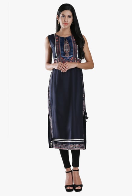 W Navy Block Print Kurta W Navy Block Print Kurta