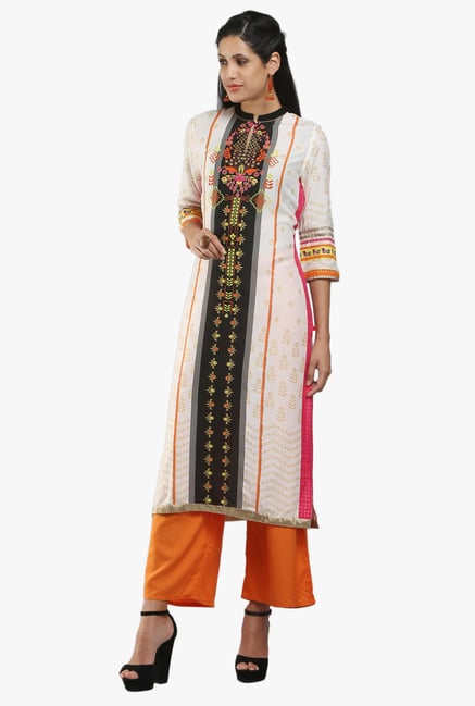 W White Block Print Viscose Kurta W White Block Print Viscose Kurta