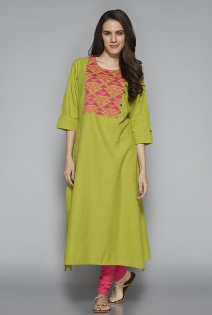 Utsa by Westside Lime Green Pure Cotton Kurta Utsa by Westside Lime Green Pure Cotton Kurta