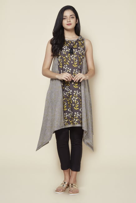Zudio Grey Slim Fit Kurta With Accessory Zudio Grey Slim Fit Kurta With Accessory