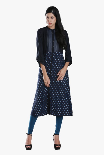 W Navy Printed Viscose Kurta W Navy Printed Viscose Kurta