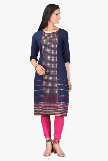 Aurelia Navy Printed Cotton Kurta Aurelia Navy Printed Cotton Kurta