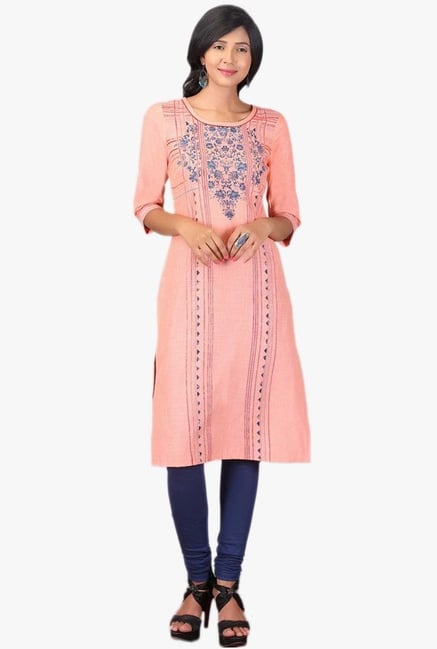 Aurelia Peach Embroidered Cotton Kurta Aurelia Peach Embroidered Cotton Kurta