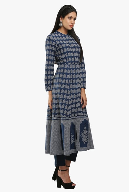 W Navy Printed Cotton Kurta W Navy Printed Cotton Kurta