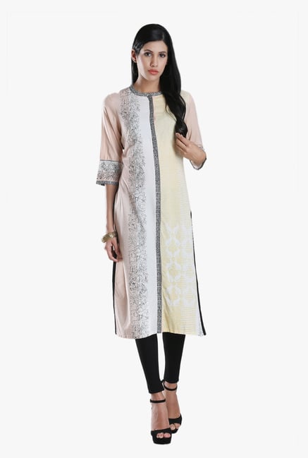 W Peach Printed Viscose Kurta W Peach Printed Viscose Kurta