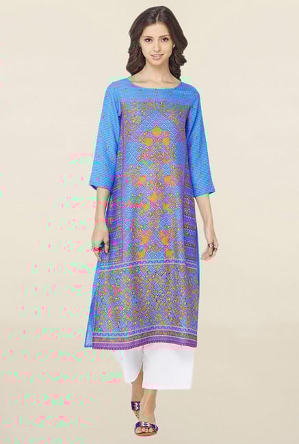 Global Desi Blue Printed Kurta Global Desi Blue Printed Kurta