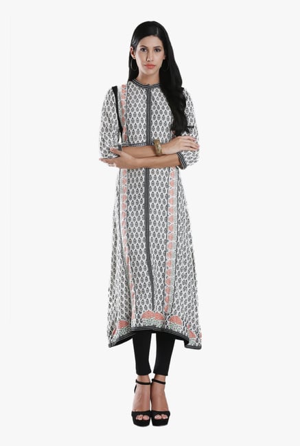 W White Block Print Viscose Kurta W White Block Print Viscose Kurta