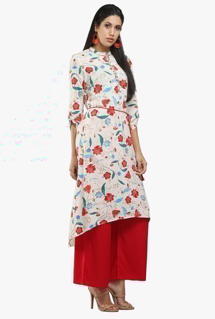 W White Floral Print Viscose Kurta W White Floral Print Viscose Kurta